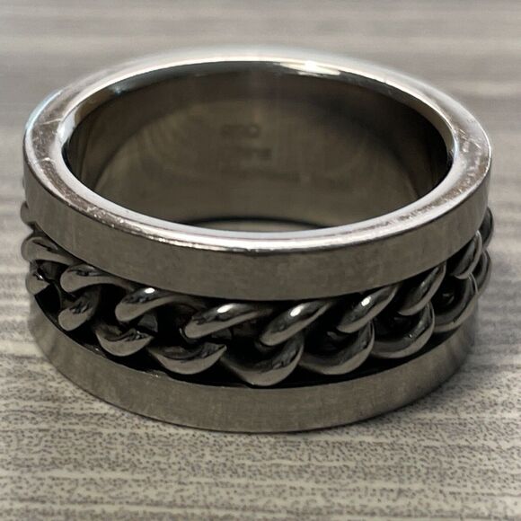 9SQ Stainless Steel Ring Size 9 Silver Color Curb Chain Spiner Band Unisex Ring - Picture 1 of 13